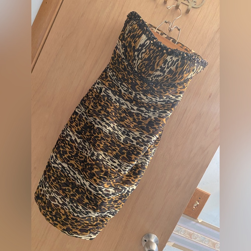 Basix animal print bodycon ruched dress - 100% silk